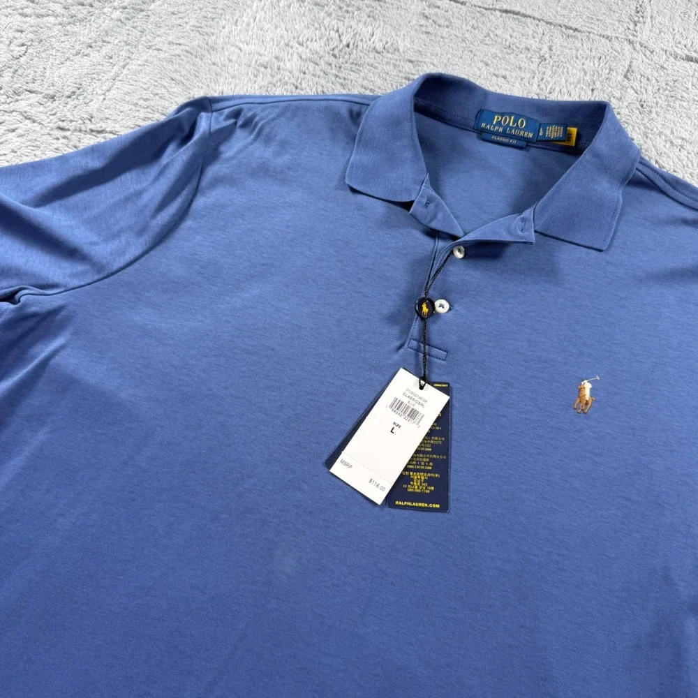 Polo Ralph Lauren Mens Classic Fit Cotton Jersey Polo Shirt Blue Large NWT